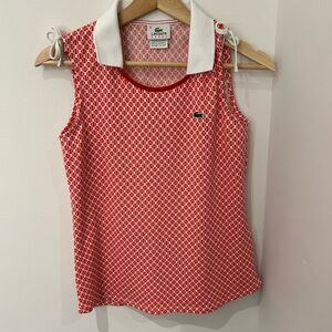 Lacoste Women's Red and White Patterned Tank Top